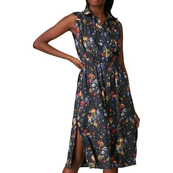 Adam Lippes Blue Floral Midi Shirt Dress SIZE 4 Preppy Blouson Designer $345 - Picture 1 of 11